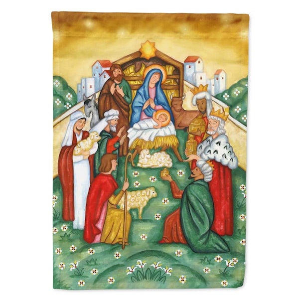 Carolines Treasures 28 x 0.01 x 40 in. Nativity A Saviour is Born Canvas House Flag - PJH3007CHF