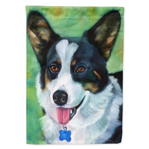 Carolines Treasures Corgi with Blue Tag Flag Canvas House Size - 7438CHF