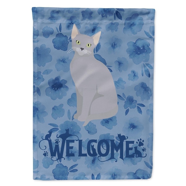 Carolines Treasures 28 x 0.01 x 40 in. Russian Blue Cat Welcome Flag Canvas House Size - CK5054CHF