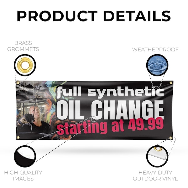 Signmission Full Synthetic Oil Change, 18 Inch x 48 Inch, Vinyl Banner - B-30666