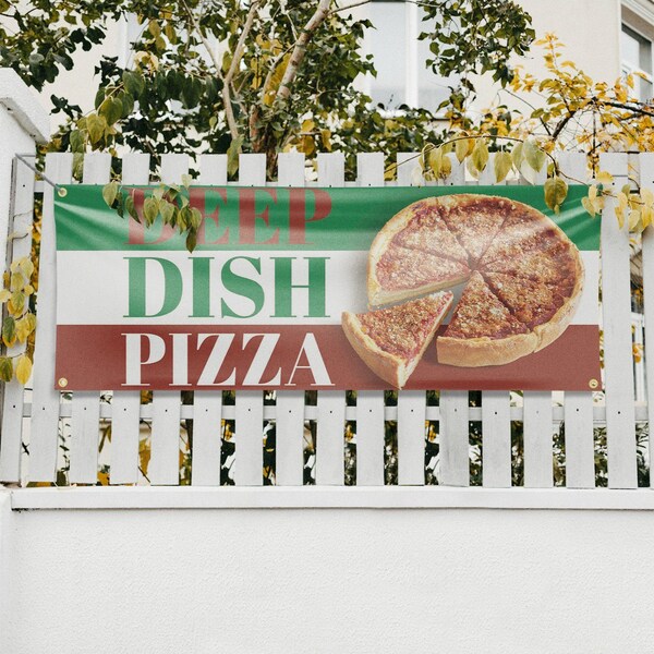 Signmission Deep Dish Pizza, 18 Inch x 48 Inch, Vinyl Banner - B-30535