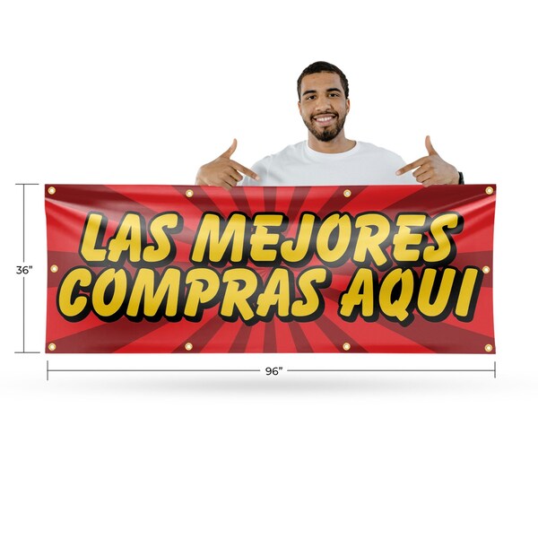 Signmission Las Mejores Compras Aqui, 36 Inch x 96 Inch, Vinyl Banner - B-96-30723