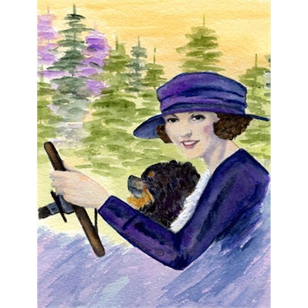 Patioplus Lady driving with her Pomeranian Canvas Flag - House Size, 28 x 40 in. - PA244452