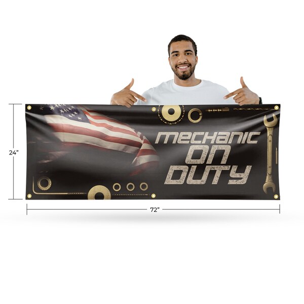 Signmission Mechanic On Duty, 24 Inch x 72 Inch, Vinyl Banner - B-72-30732