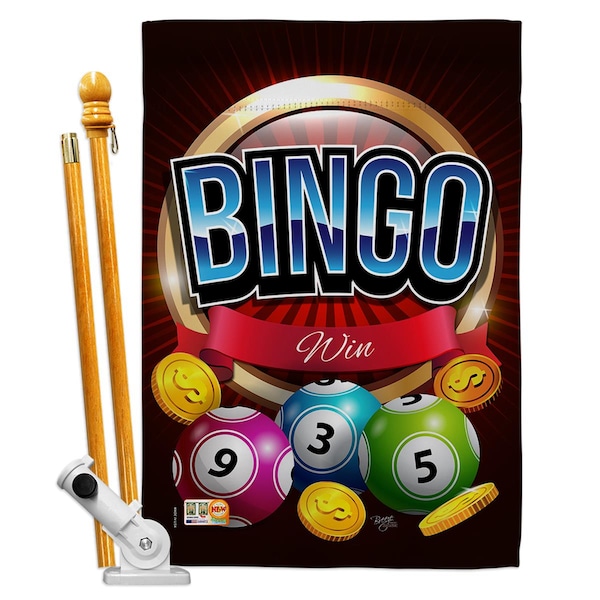 Gardencontrol 28 x 40 in. Bingo Win Interests Hobbies Vertical Dbl Sided House Flag Set w/Pole Bracket Hardware - GA4124750