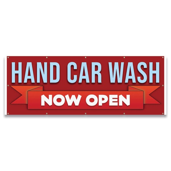 Signmission Hand Car Wash Now Open Banner Concession Stand Food Truck Single Sided - B-120-30080