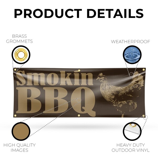 Signmission Smokin BBQ, 24 Inch x 72 Inch, Vinyl Banner - B-72-30862