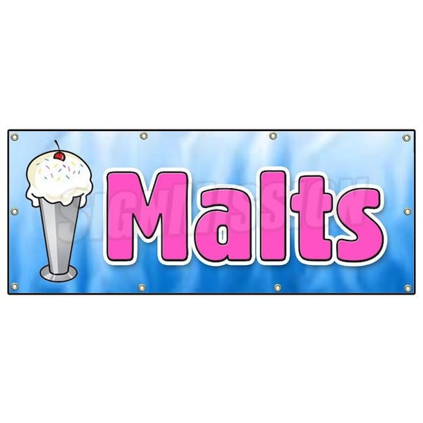Signmission MALTS BANNER SIGN malted milk malt shop tin milk shakes old-fashioned - B-96 MALTS