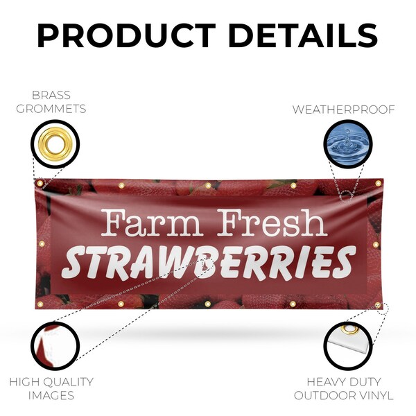 Signmission Farm Fresh Strawberries, 48 Inch x 120 Inch, Vinyl Banner - B-120-30616