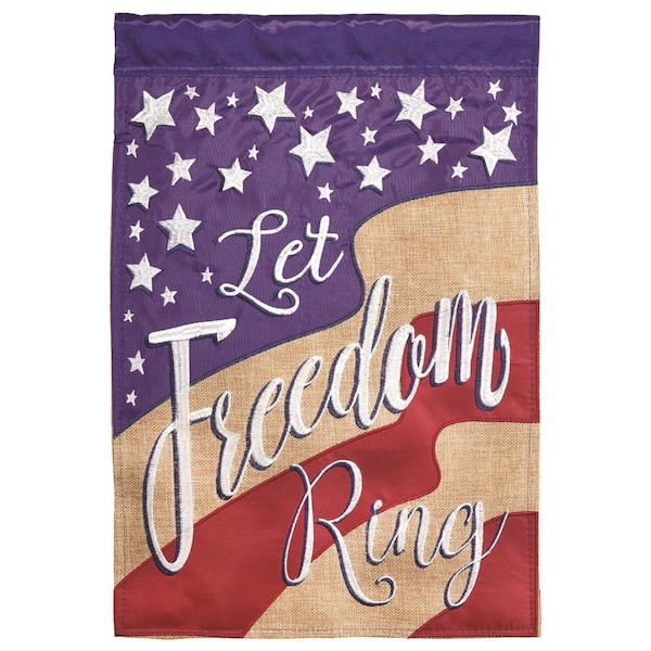 Magnolia Gardens 13 x 18 in Double Applique Let Freedom Ring Burlap Garden Flag - M011377