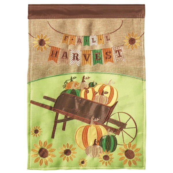 Dicksons Double Applique Fall Harvest Cart Burlap Garden Outdoor Flag - M011022