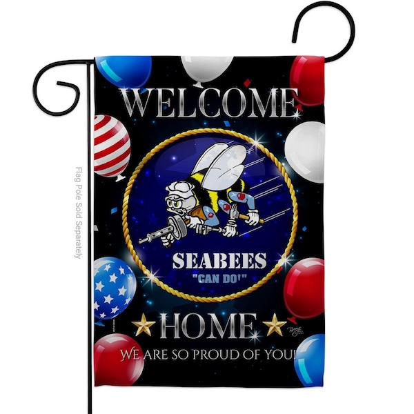 Gardencontrol 13 x 18.5 in. Welcome Home Seabee Garden Flag with Armed Forces Navy Double-Sided  Vertical Flags - GA3873018