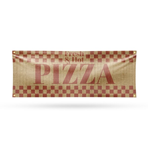 Signmission Fresh & Hot Pizza, 18 Inch x 48 Inch, Vinyl Banner - B-30651