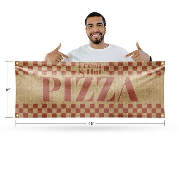 Signmission Fresh & Hot Pizza, 18 Inch x 48 Inch, Vinyl Banner - B-30651