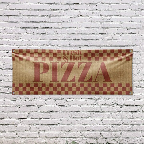Signmission Fresh & Hot Pizza, 18 Inch x 48 Inch, Vinyl Banner - B-30651
