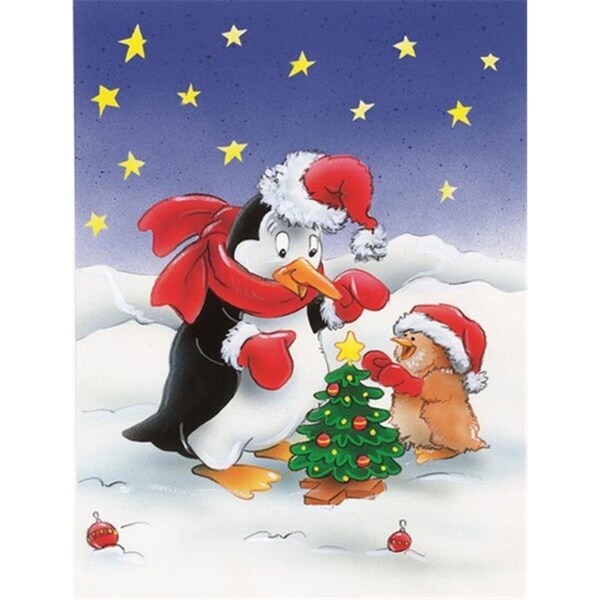 Patioplus Penguin & Robin with Christmas Tree Flag Canvas House Size - PA255465