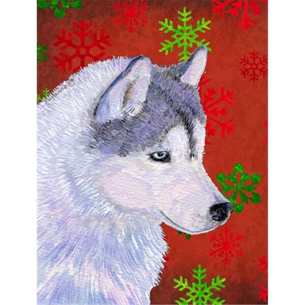 Patioplus 11 x 15 in. Siberian Husky Red Green Snowflake Holiday Christmas Flag Garden Size - PA247606