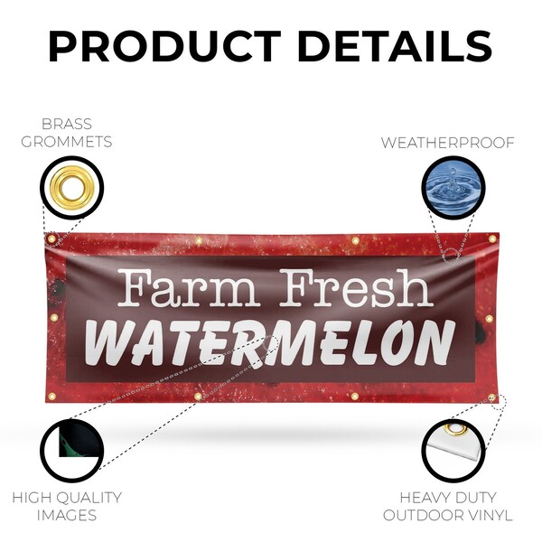 Signmission Farm Fresh Watermelon, 36 Inch x 96 Inch, Vinyl Banner - B-96-30620