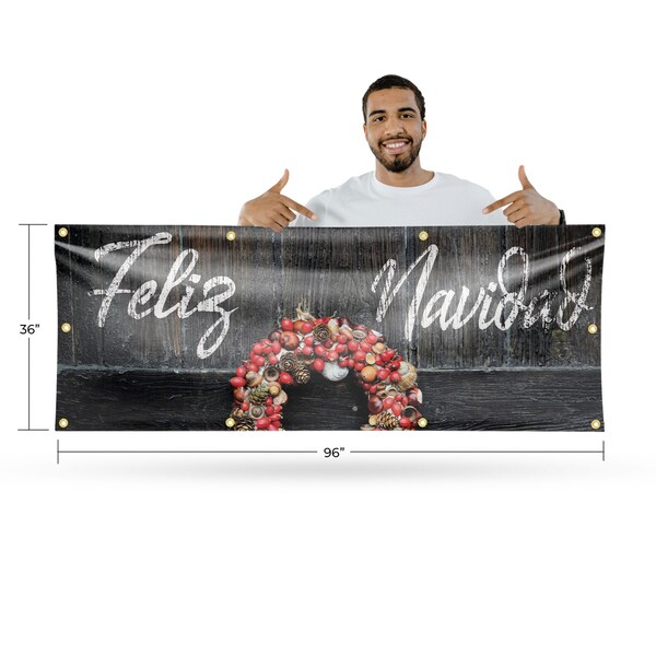 Signmission Feliz Navidad, 36 Inch x 96 Inch, Vinyl Banner - B-96-30624