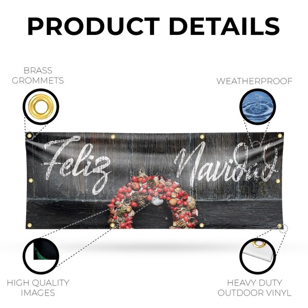 Signmission Feliz Navidad, 36 Inch x 96 Inch, Vinyl Banner - B-96-30624