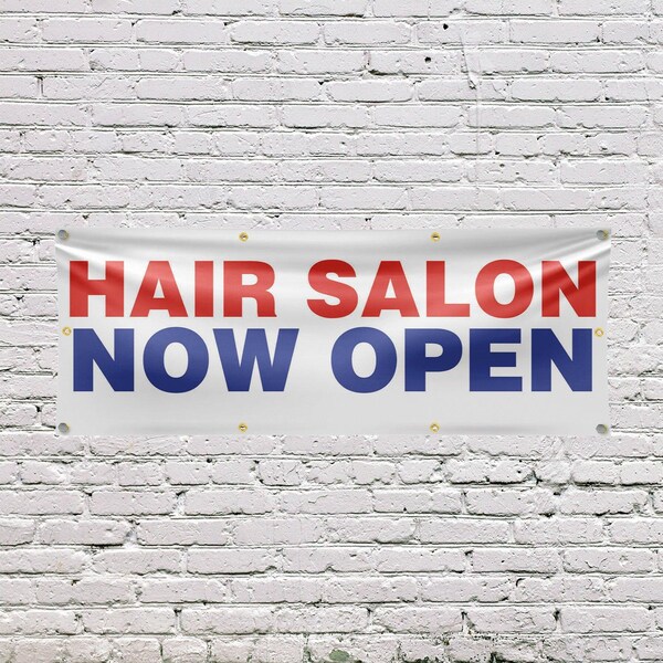 Signmission Hair Salon Now Open, 36 Inch x 96 Inch, Vinyl Banner - B-96-30689