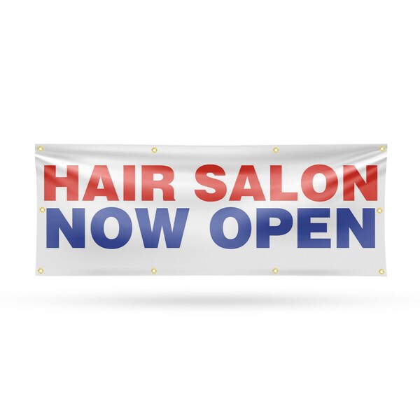 Signmission Hair Salon Now Open, 36 Inch x 96 Inch, Vinyl Banner - B-96-30689