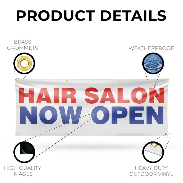 Signmission Hair Salon Now Open, 36 Inch x 96 Inch, Vinyl Banner - B-96-30689
