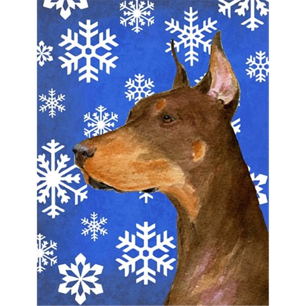 Patioplus 11 x 15 In. Doberman Winter Snowflakes Holiday Flag; Garden Size - PA247241