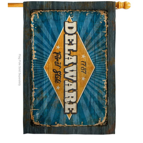 Guarderia 28 x 40 in. Delaware Vintage American State House Flag with Double-Sided Horizontal  Banner Garden - GU3904669