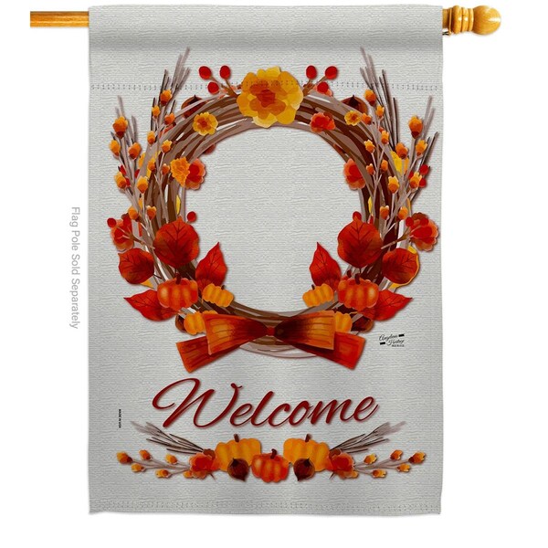 Patio Trasero 28 x 40 in. Harvest Wreath House Flag with Fall & Autumn Dbl-Sided Vertical Flags  Banner Garden - PA3875723