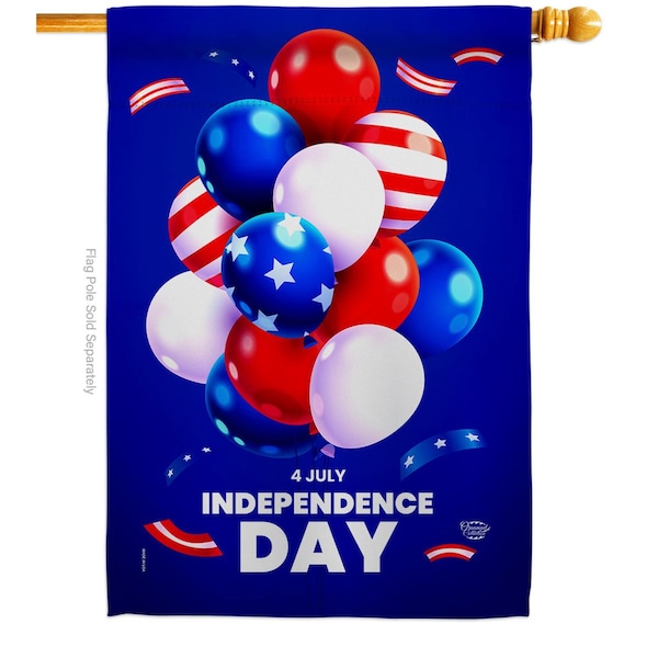 Cuadrilatero 28 x 40 in. Ballons of Independence American Fourth July Vertical House Flag w/Double-Sided Banner - CU4070627