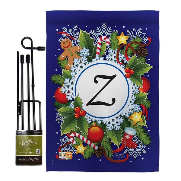 Gardencontrol 13 x 18.5 in. Winter Z Initial Wonderland Vertical Double Sided Garden Flag Set with Banner Pole - GA4122868