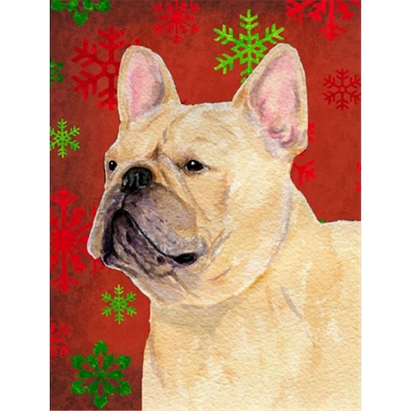 Patioplus 11 x 15 in. French Bulldog Red And Green Snowflakes Holiday Christmas Flag Garden Size - PA245798