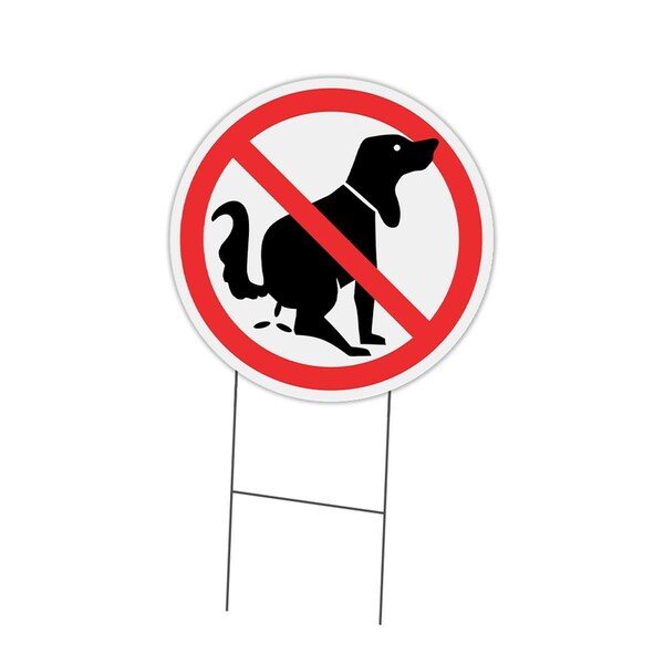 Amistad Corrugated Plastic Sign with Stakes 16 in. Circular - No Dog Poo - AM2160062