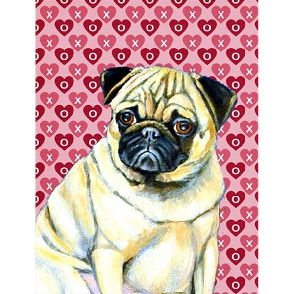 Patioplus 11 x 15 in. Pug Hearts Love And Valentines Day Portrait Flag Garden Size - PA729753