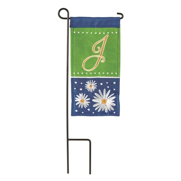 Dicksons 4 x 85 in Flag Double Applique Daisy Monogram J Burlap Mini I Flag With Pole - M040047