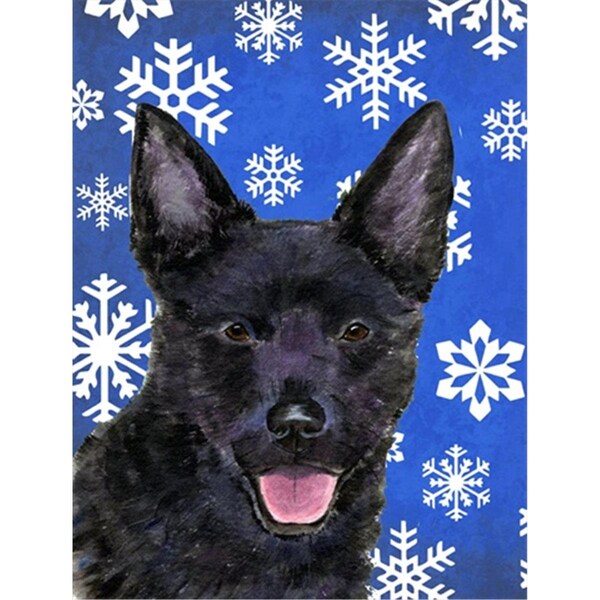 Patioplus 28 x 40 in. Australian Kelpie Winter Snowflakes Holiday Flag Canvas House Size - PA2554802