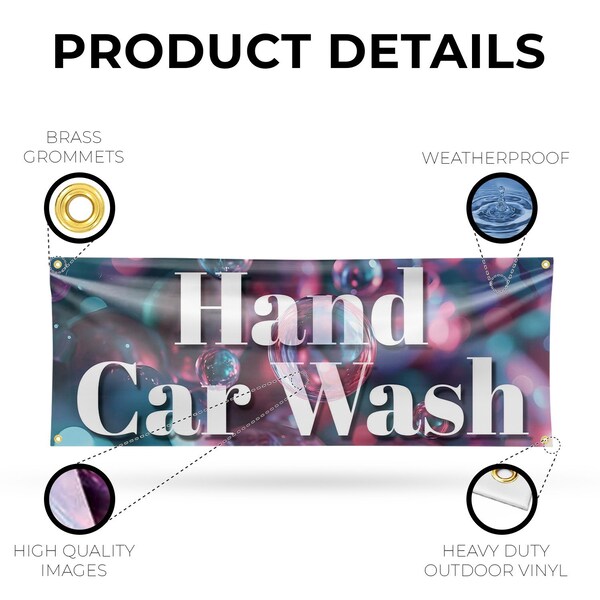 Signmission Hand Car Wash, 18 Inch x 48 Inch, Vinyl Banner - B-30690