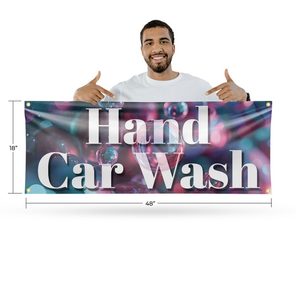Signmission Hand Car Wash, 18 Inch x 48 Inch, Vinyl Banner - B-30690