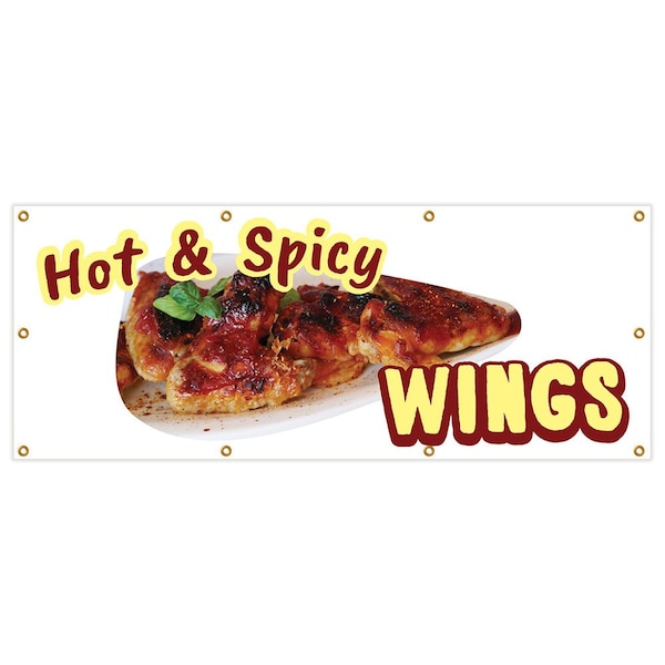 Signmission Hot & Spicy Wings Banner Heavy Duty 13 Oz Vinyl with Grommets - B-96 HOT & SPICY WINGS