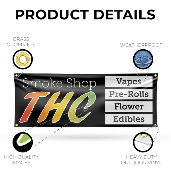 Signmission Smoke Shop THC, 18 Inch x 48 Inch, Vinyl Banner - B-30858