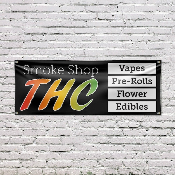 Signmission Smoke Shop THC, 18 Inch x 48 Inch, Vinyl Banner - B-30858