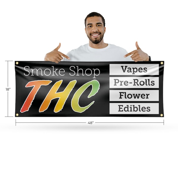 Signmission Smoke Shop THC, 18 Inch x 48 Inch, Vinyl Banner - B-30858