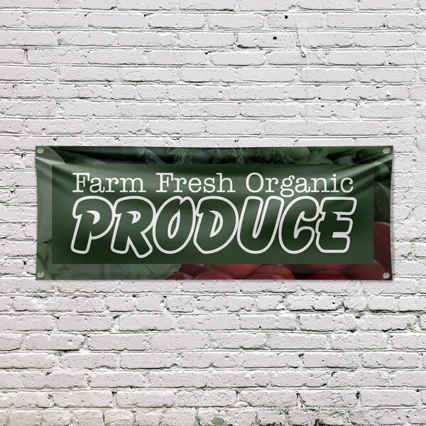Signmission Farm Fresh Organic Produce, 18 Inch x 48 Inch, Vinyl Banner - B-30605