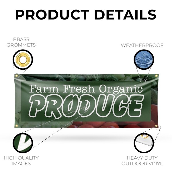 Signmission Farm Fresh Organic Produce, 18 Inch x 48 Inch, Vinyl Banner - B-30605
