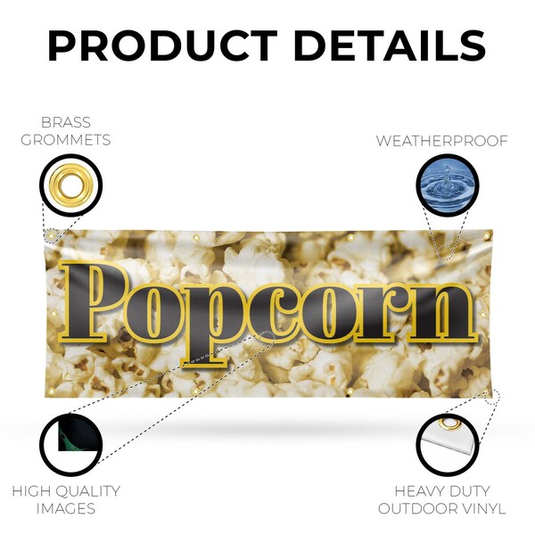 Signmission Popcorn, 36 Inch x 96 Inch, Vinyl Banner - B-96-30814