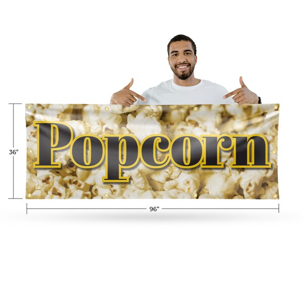 Signmission Popcorn, 36 Inch x 96 Inch, Vinyl Banner - B-96-30814