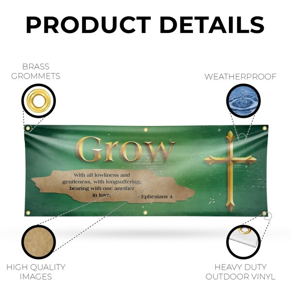 Signmission Jesus Grow, 24 Inch x 72 Inch, Vinyl Banner - B-72-30707