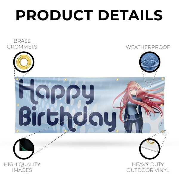 Signmission Happy Birthday Anime, 36 Inch x 96 Inch, Vinyl Banner - B-96-30691