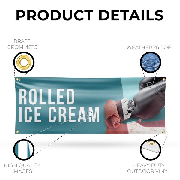 Signmission Rolled Ice Cream, 18 Inch x 48 Inch, Vinyl Banner - B-30838
